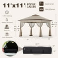 thumbnail image 3 of Bezseller 11x11 Pop up Gazebo, Outdoor Waterproof Canopy Tent with Mosquito Netting for Outdoors, Khaki, 3 of 12
