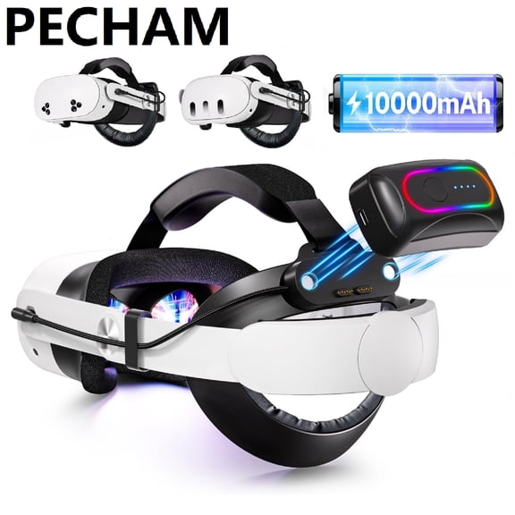 Pecham Head Strap Fit for Meta/Oculus Quest 3/3S with 10000mAh Magnetic Battery, 20W Fast VR Elite Strap Accessories for Extended 5-6H Playtime