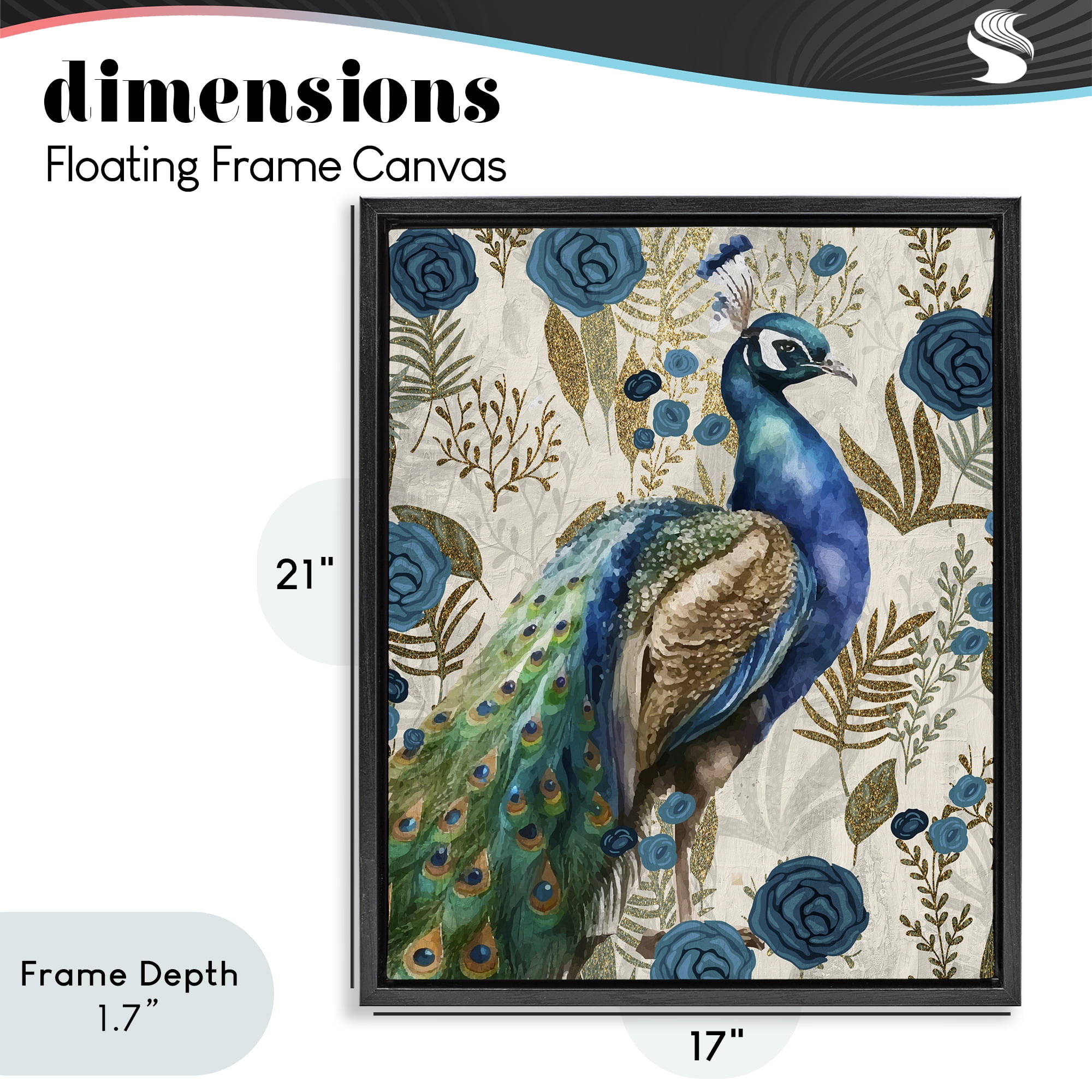 Stupell Industries Peacock Pride Botanicals Black Framed Floater Canvas Wall Art, design by Kim Allen