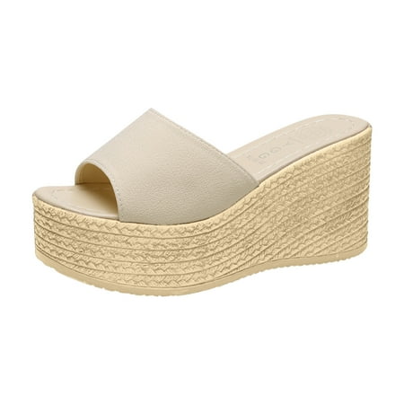 

Facrlt Women s Retro Casual Wedge Slippers Open Toe Non-slip Slippers Summer Flat Sole Slippers for Women