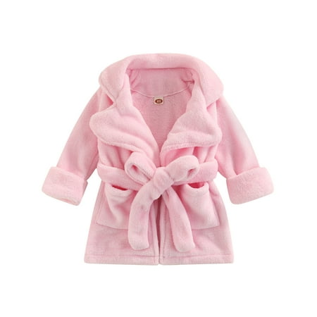 

Sunisery Toddler Infant Kids Boys Girls Flannel Bathrobe Solid Color Leopard Print Pocket Robe With Belt Pink 18-24 Months