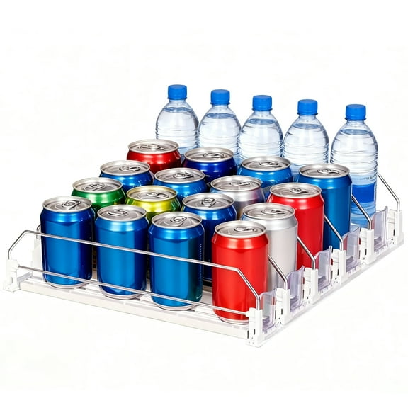 stusgo 5 Rows Drink Organizer for Fridge，15-inch Depth Automatic Soda Organizer for Refrigerator，Holds up to 30 Cans(White)