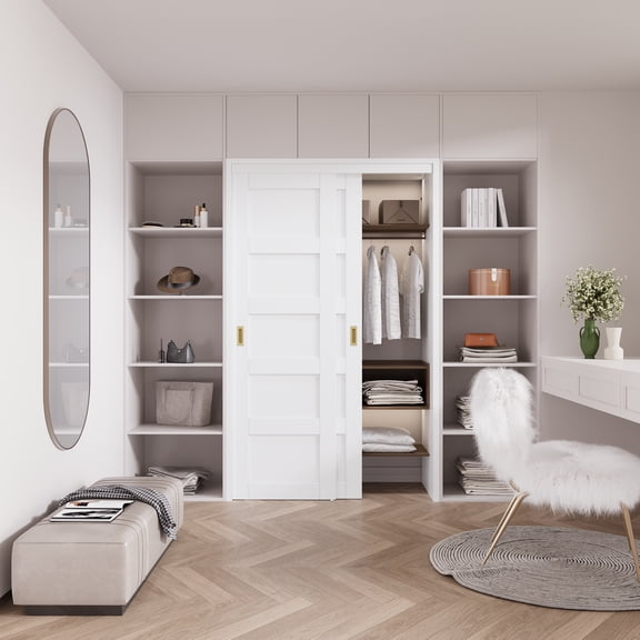 48" x 80" 5-Lite Space-Saving Pantry Closet Sliding Doors With Hardware & Need Assembled