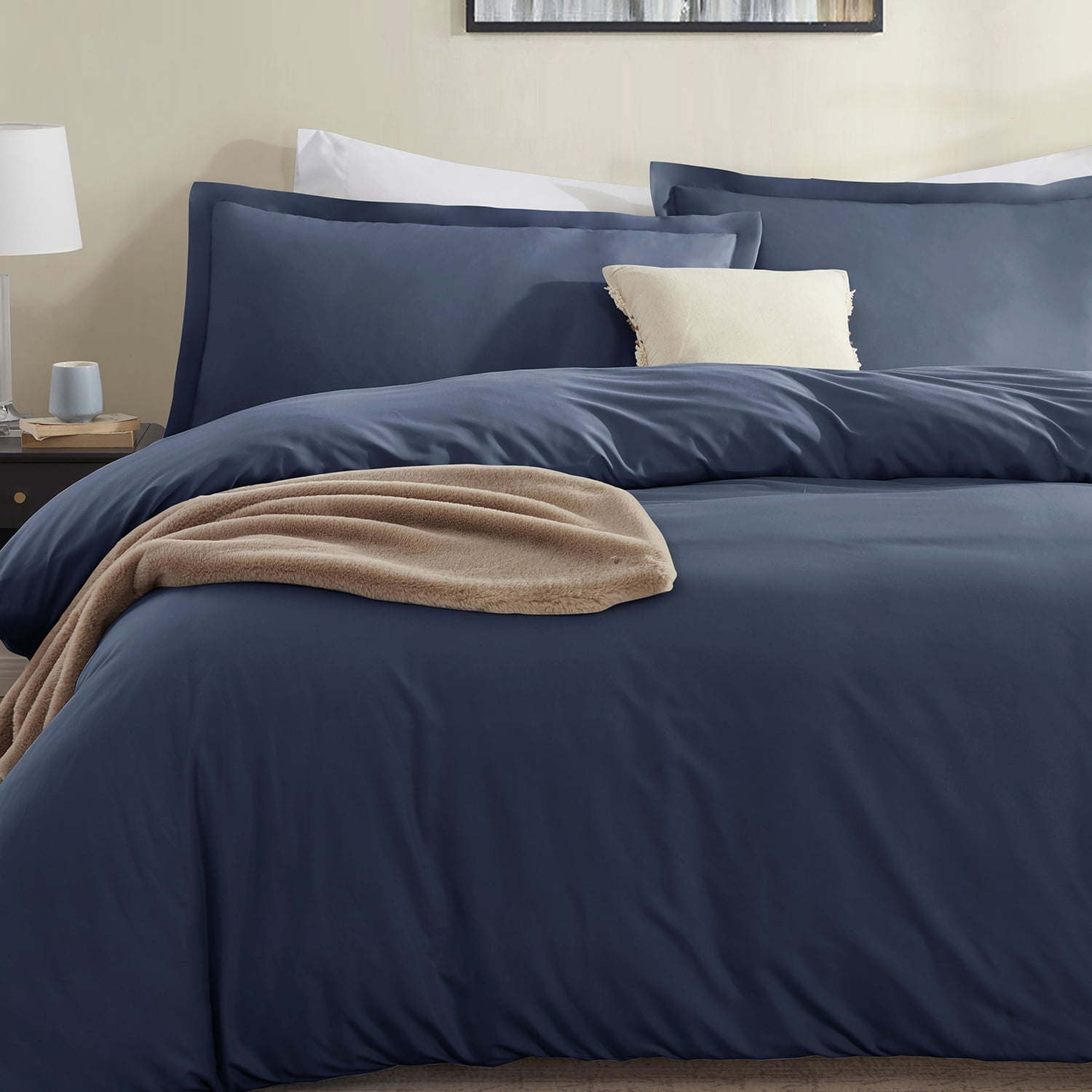 LammaLoe Duvet Cover Queen, Luxury Microfiber Bedding Sets with 2 Pillow Shams,Navy Blue