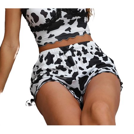 

Sexy Animal Straps Short Sets Black and White Sleeveless Women Pajama Sets XL