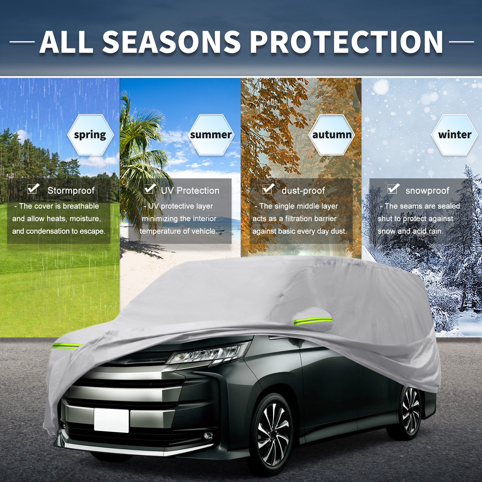 Unique Bargains Waterproof Protection with Right Zipper Car Cover for Toyota Noah Silver