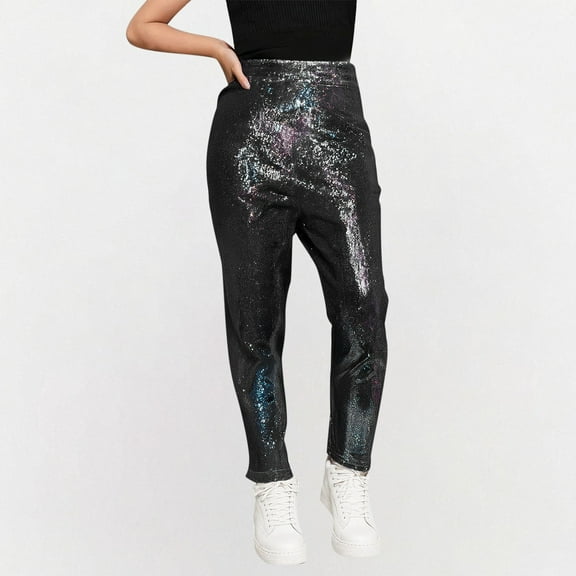 uublik Girls Metallic Pants 3-16 Years Dance Pants Elastic Slim for Modern Hip Hop Street Dancewear Clothes Black