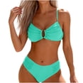 thumbnail image 2 of Pounoo Two Piece Swimsuits for Women Solid Color Ruched Front Bikini Set with Hardware Accents Quick Dry Fabric Seaside Vacation Outfits, 2 of 6