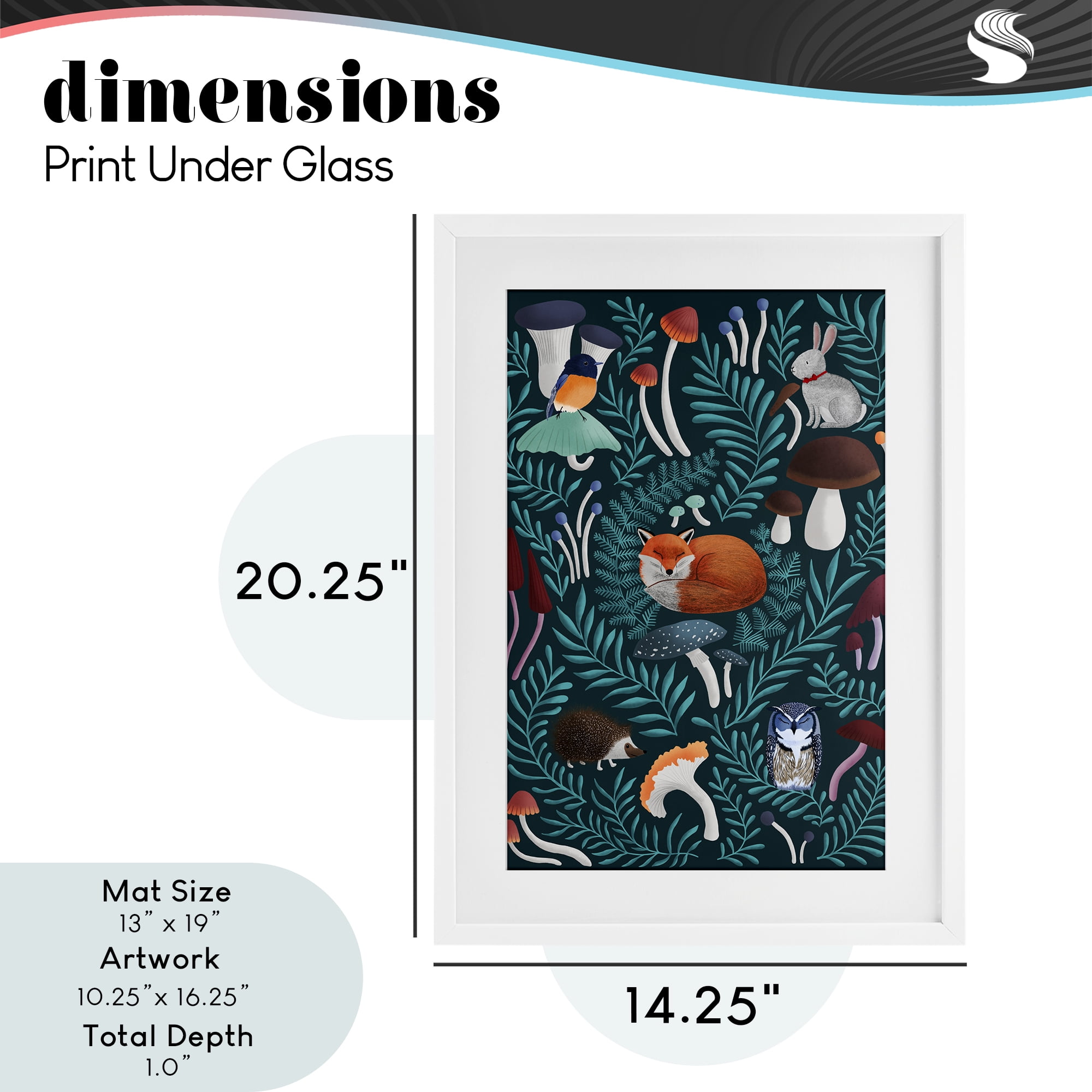Woodland Animals & Botanical Sprigs White Framed Print Under Glass, design by Metka Hiti