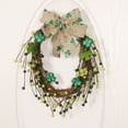 thumbnail image 6 of St. Patrick's Day Four Leaf Clover Bow Wreath, Artificial Green Shamrock Wreath with Bow, 30x38cm Holiday Decor for Door Wall Mantle, 1 Piece, 6 of 7