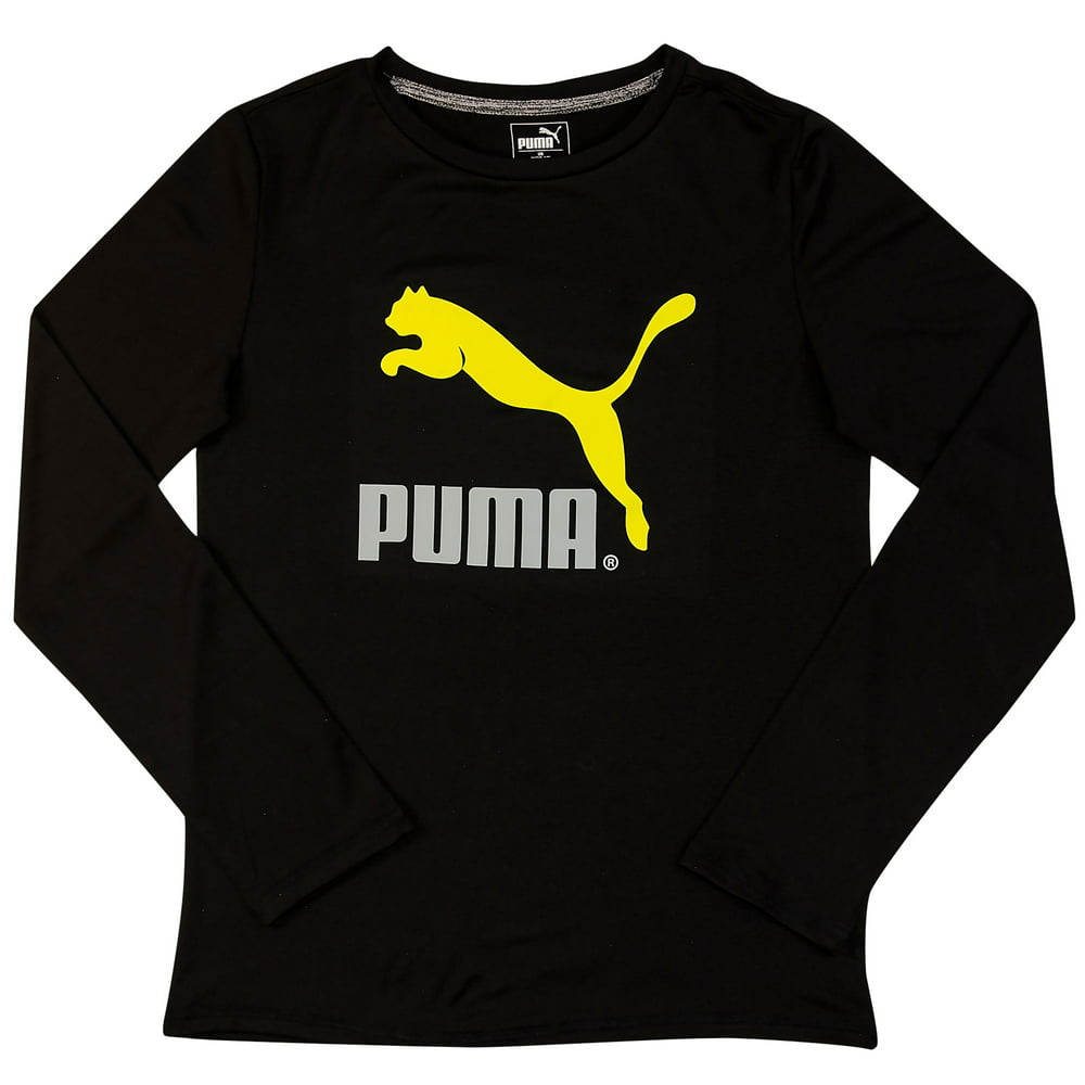 PUMA Basic Long Sleeve T-shirt Big Boys Logo Tee - Black - Size Medium ...