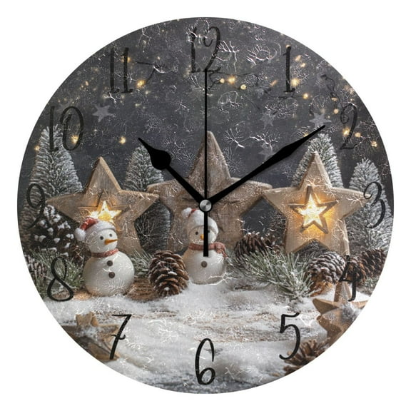 WOBOGO Christmas Backdrop Pattern Wall Clock 10in Silent Mechanism Battery Operated Retro Style for Living Room Bedroom and Kitchen Black Pointer