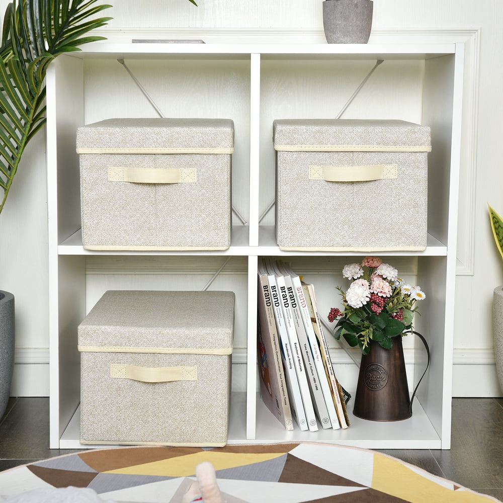 Foldable Fabric Storage Bins with Lids & Handles, Collapsible Storage ...