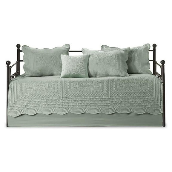 Pemberly Row Polyester Microfiber 6pcs Daybed Cover Set in Green