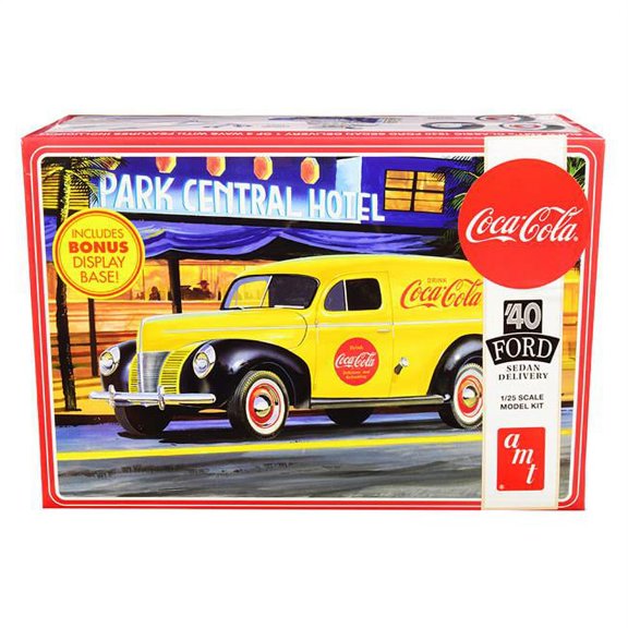 AMT Skill 3 Model Kit 1940 Ford Sedan Delivery Van Coca-Cola with Display Base 1 by 25 Scale Model