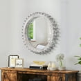 thumbnail image 3 of Tcbosik Wall Mounted Round Mirror, 17 inch Wooden Framed Circle Mirror, Gear Shape Vanity Mirror for Washroom Bathroom Bedroom Living Room Entryway, White Washed, 3 of 7