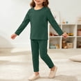 thumbnail image 7 of Kids Ribbed Knit Two Piece Loungewear Set Crew Neck Long Sleeve Top & Elastic Waist Straight Pants, Soft Stretchy Matching Outfit for Homewear Daily Casual Wear Army Green 4-5 Years, 7 of 7