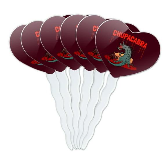 Chupacabra on the Hunt Heart Love Cupcake Picks Toppers Decoration Set of 6