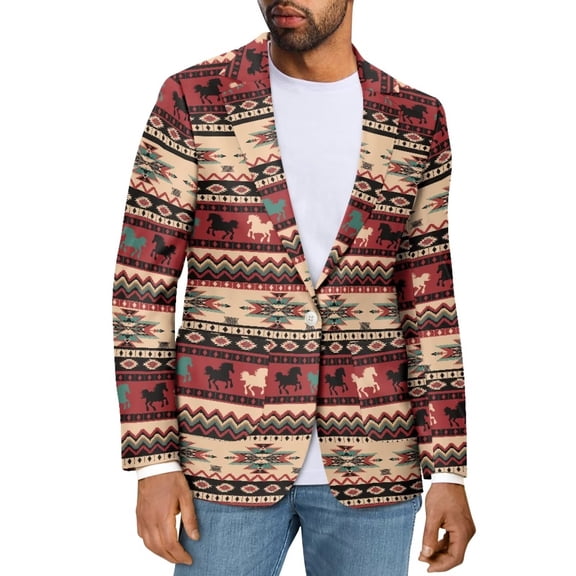 Uorisanigo Tribal Style Men's Casual Blazer Comfotable One Button Men'S Casual Blazers Sport Coats Regular Fit Soft Lightweight Sport Coats Stretch Stylish for Men Size XS