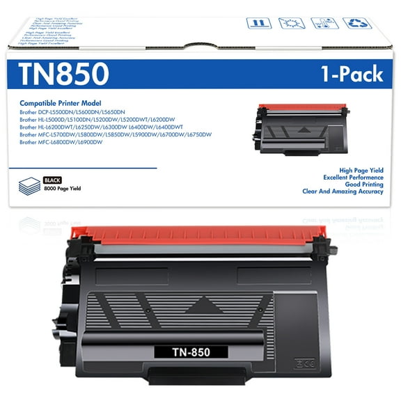 TN-850 TN850 Toner Cartridge 1-Pack: Replacement for Brother TN 850 TN820 High Yield Black for MFC 5850DW L5900DW HL-L6200DW HL-L5100DN Printer