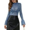 thumbnail image 1 of Hauts à Manches Cloche pour Femmes Blouse en Dentelle Ajourée Mode Fête Bleu P, 1 of 7