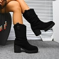 thumbnail image 5 of Wowcloth Women's Suede Mid-Calf Boots – Fashionable Casual Retro Slip-On Round Toe with Stacked Design for Fashion Vintage Style, 5 of 9