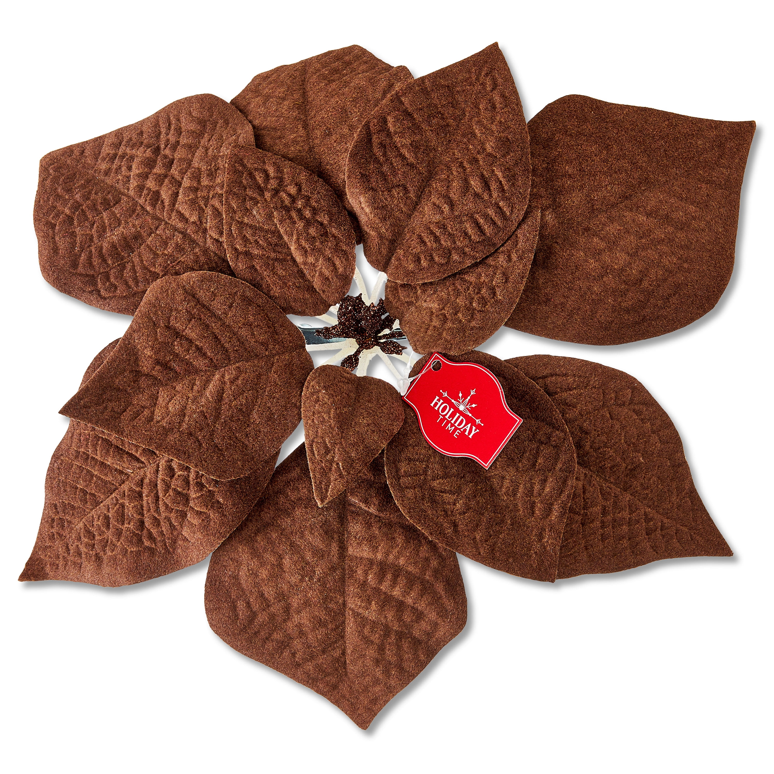 Poinsettia Christmas Clip Ornament, Brown, 11", by Holiday Time