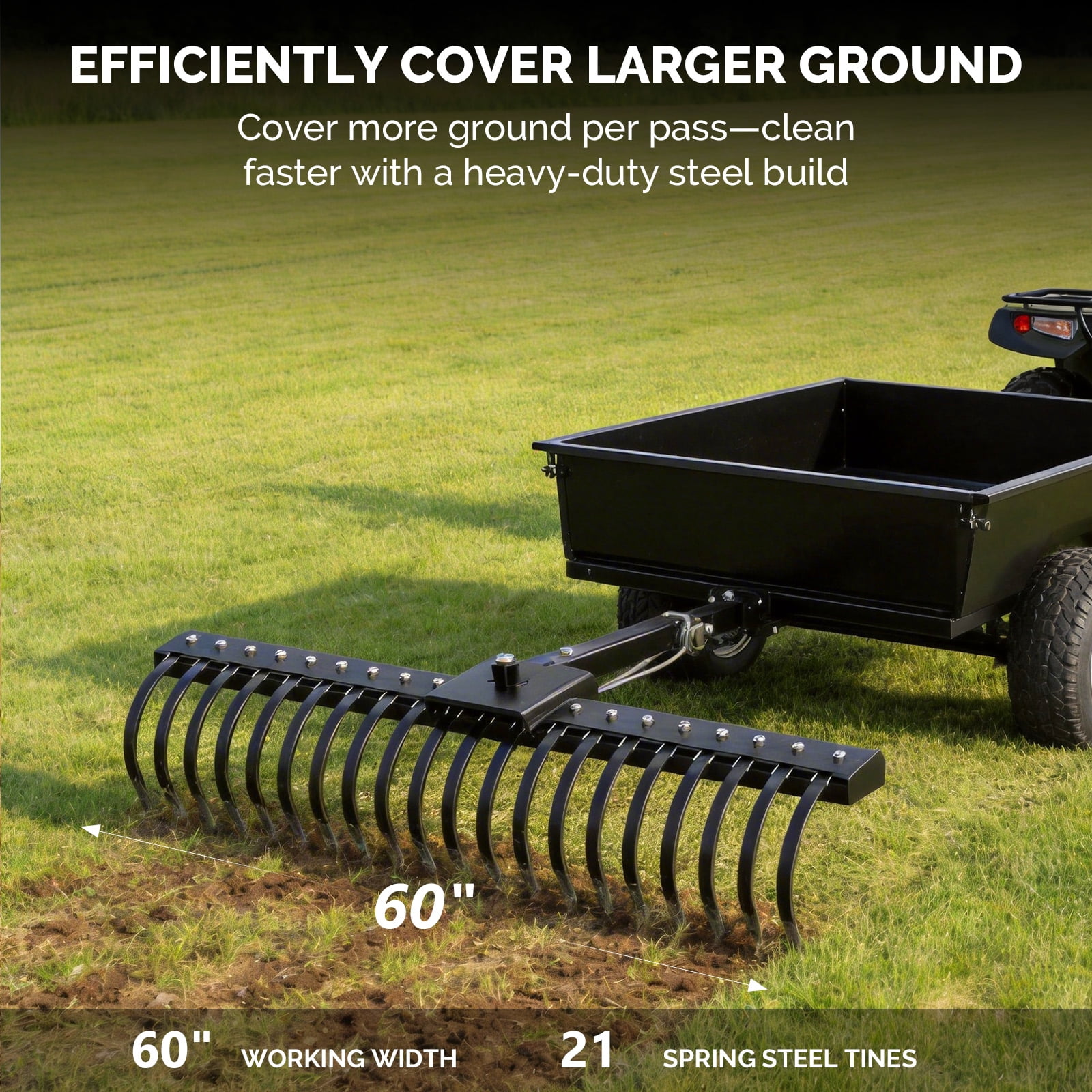 Ktaxon 60" Tow Behind Dethatcher, Lawn Rake with 21 Steel Tines for ATV/UTV & Tractor 3-Point Hitch