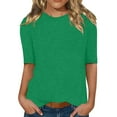 thumbnail image 6 of Wiueurtly Elbow Sleeve Tops Women Half T Shirt Crew Neck Summer Lightweight Plain Top Basic Crew Neck T Shirts Green, 6 of 6