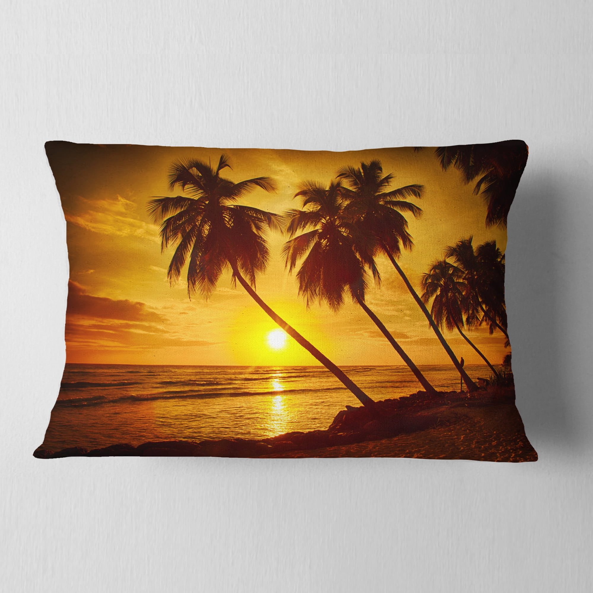 Designart Beach Sunset in Island Barbados - Modern Seascape Throw Pillow - 12x20