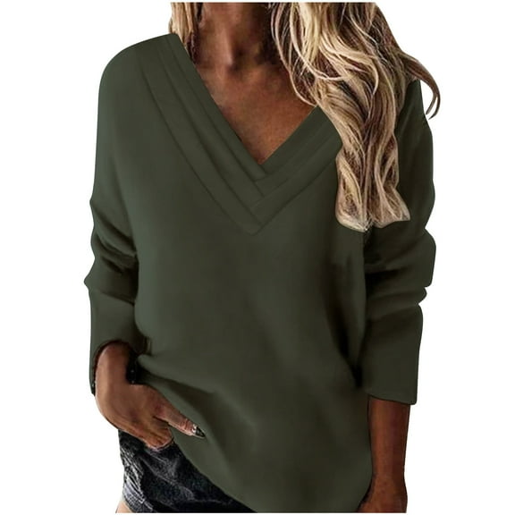 STETMN Women's V Neck Sweatshirts Casual Loose Long Sleeve Tops Basic Soft Trendy Shirts