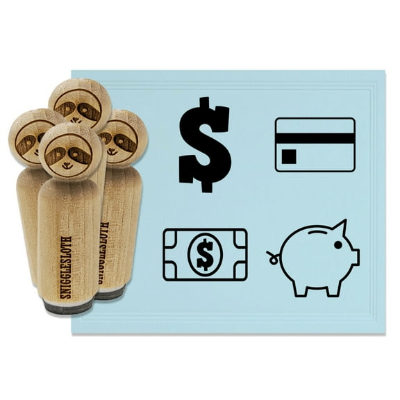 Save Budget Money Finances Piggy Bank Credit Card Dollar Rubber Stamp Set for Scrapbooking Crafting Stamping - Mini 1/2 Inch