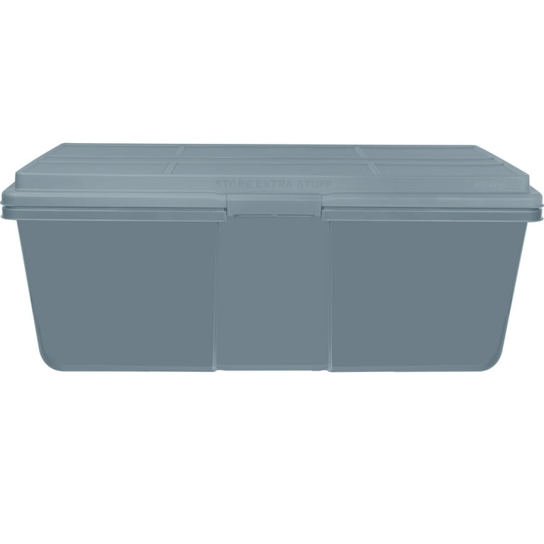 Hefty 28.3 Gallon Plastic Garage Storage Tote, Smoke Blue, Set of