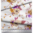 thumbnail image 3 of Soimoi Purple Satin Silk Fabric Leaves & Floral Decor Fabric Printed BTY 42 Inch Wide, 3 of 3