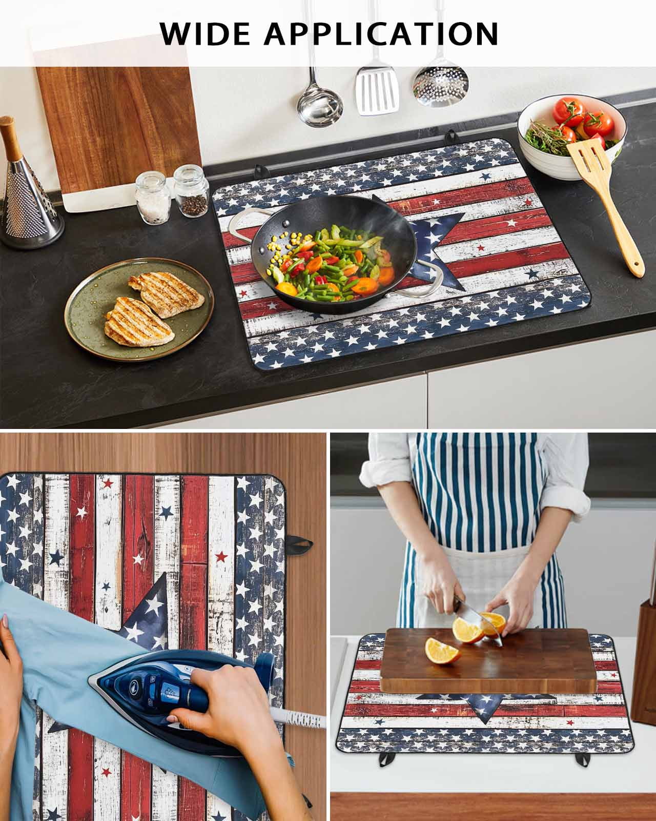 nqOlkjepod Large Induction Cooktop Protector Mat 24"x21", 4th of July Star Stove Top Covers for Electric Stove, Independence Day American Flag Vintage Stove Burner Cover Mats, Glass Top Stove Cover