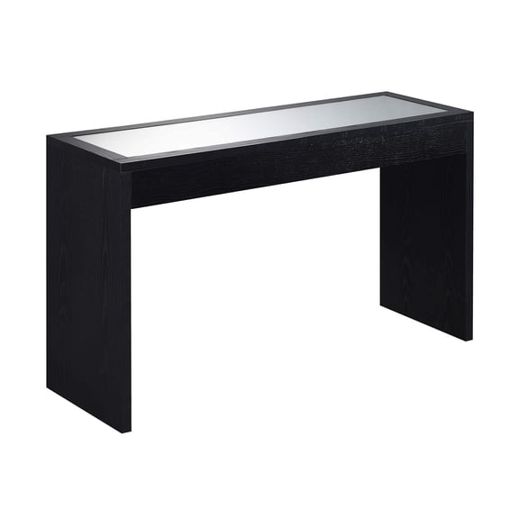 Pemberly Row Transitional Mirrored Console Table in Black Wood Finish