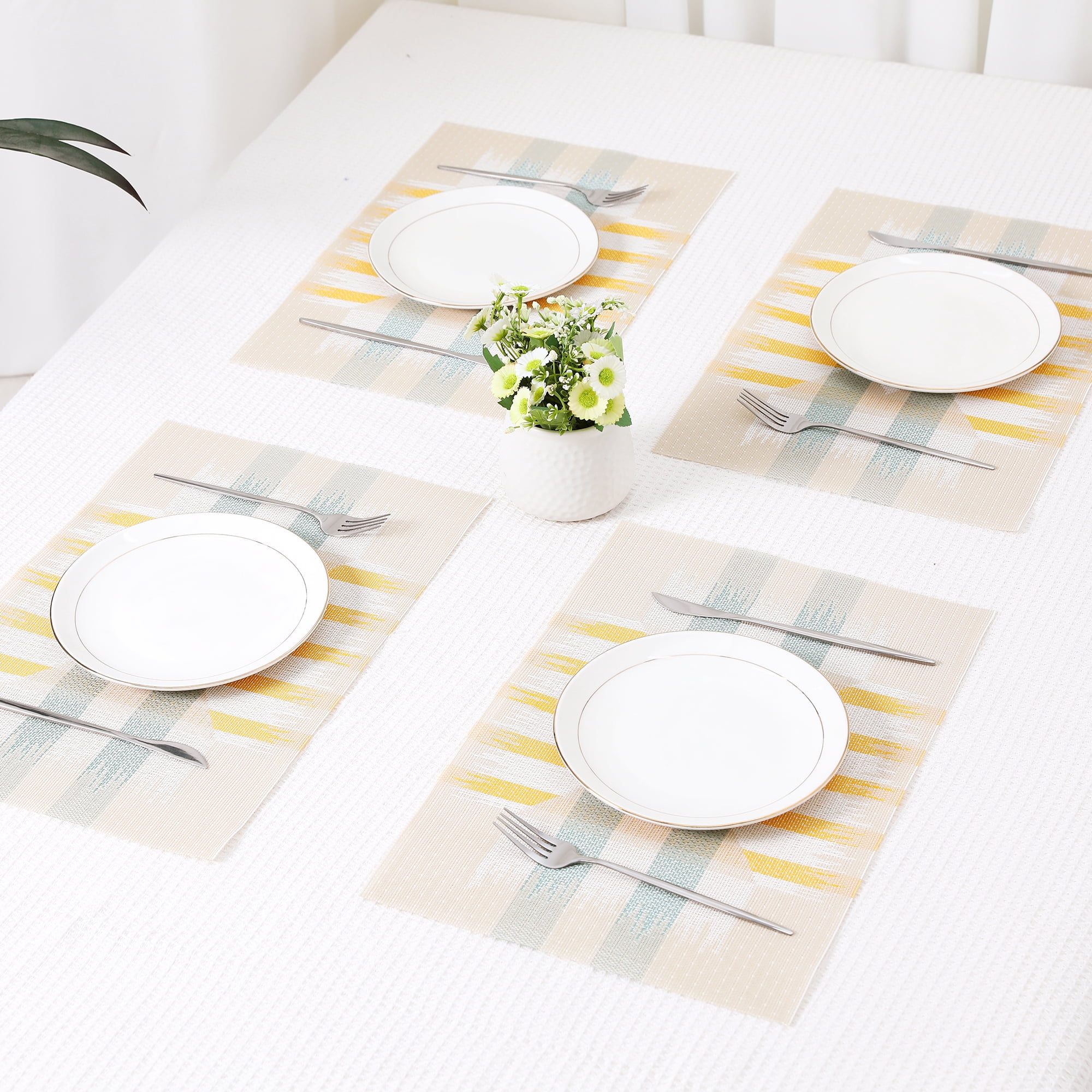 Unique Bargains 6 Packs Print Placemats for Dining Table Decor Yellow