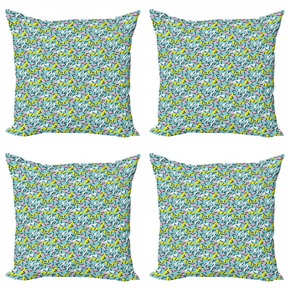Geometric Throw Pillow Cushion Case Pack of 4, Italian Design Trippy Memphis Bands Postmodern Futuristic Abstract Theme, Modern Accent Double-Sided Print, 4 Sizes, Multicolor, by Ambesonne