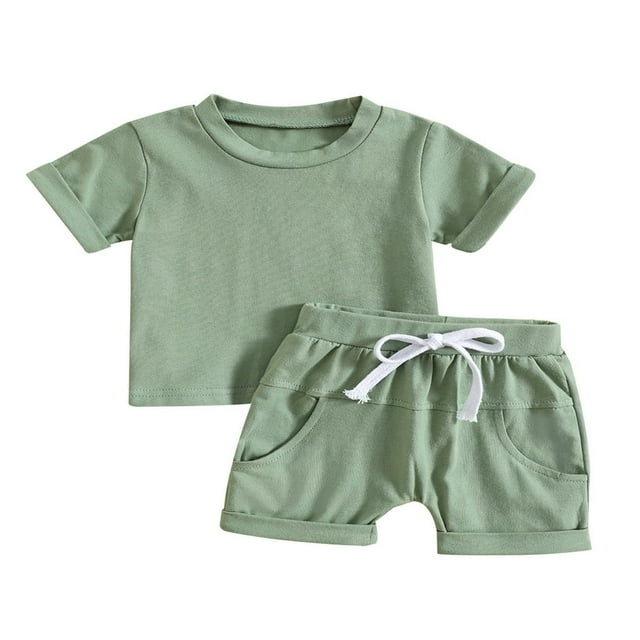 MesaSe Bambin Bébé Garçons 2PCS Shorts Ensembles Manches Courtes Tops Col Rond Cordon Shorts Ensembles Tenues d'Été