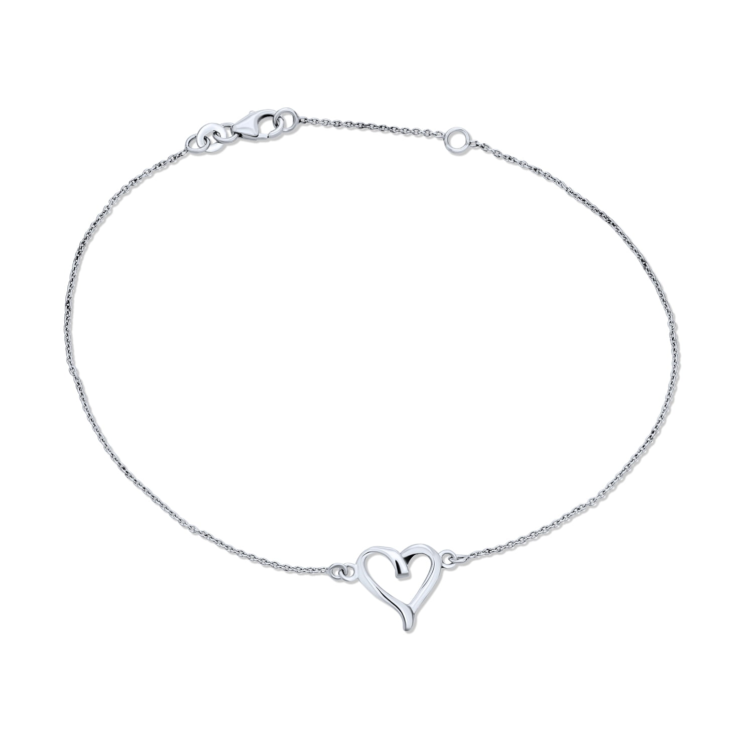 3mm Sterling Silver Bracelet Or Ankle Chain Anklet Heart Charm 7" 8" 9" 10" 11" 