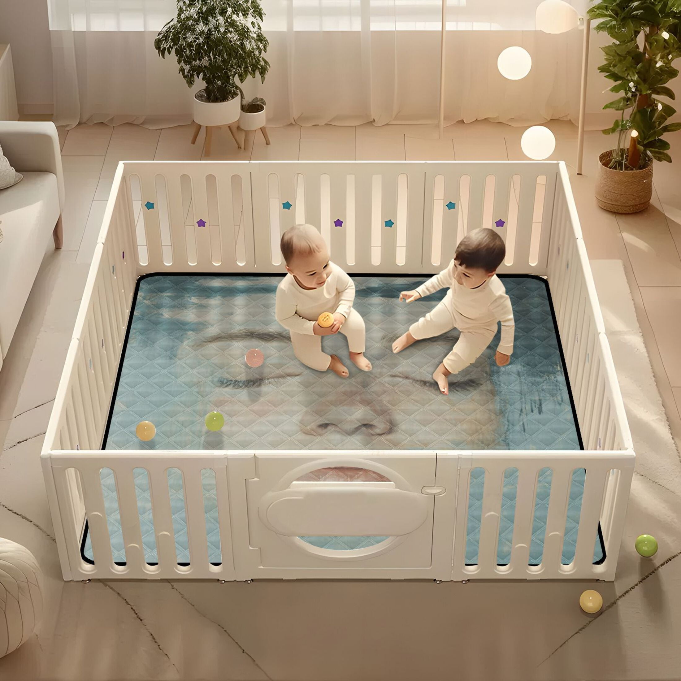 WOBOGO Lass's Face Baby Playmats Extra Large Waterproof Rollable Activity Pads for Toddlers 50×50inch
