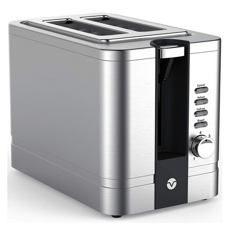 Vremi Toaster 2 Slice Stainless Steel - Retro Toaster for Bagels with Wide