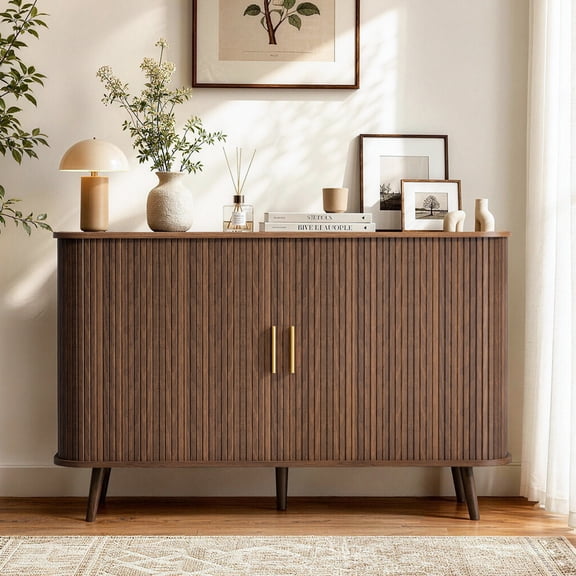 48" Sideboard Buffet Cabinet with Storage & Sliding Door, Walnut