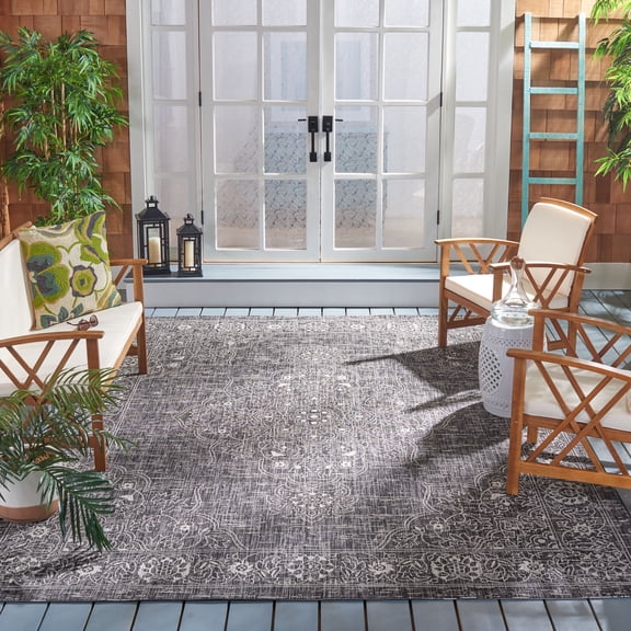 SAFAVIEH Courtyard Chao Medallion Indoor/Outdoor Area Rug, Grey/Black, 8' x 11'