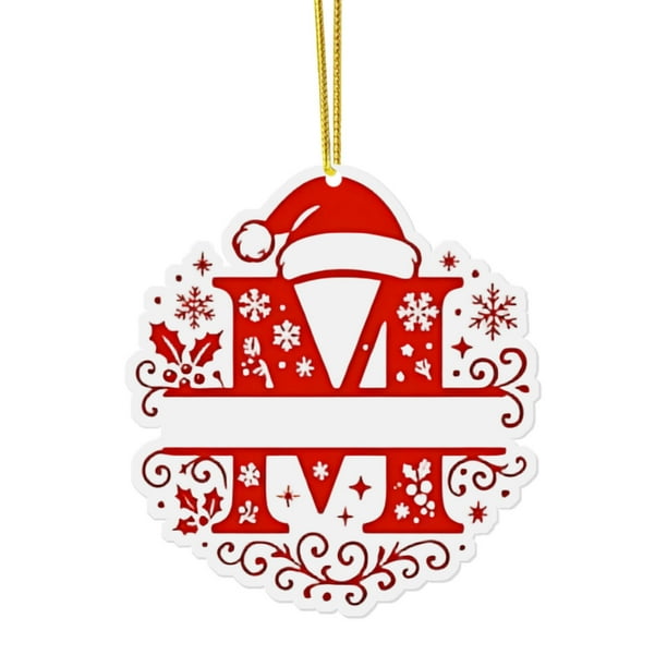 Adornos Navideños para Árbol, Monogramas Decorativos Acrílicos 2D con Gorro de Papá Noel, 26 Letras, Adornos Colgantes para Manualidades, Decoración Navideña Del Hogar.