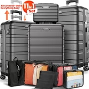 Famistar 11 Piece Hardside Luggage Suitcase Set with 360 Double Spinner Wheels Wheels Integrated TSA Lock, 14 Travel Case, 20" Carry-On Luggage, 24" Checked Luggage and 28" Checked Luggage, Black
