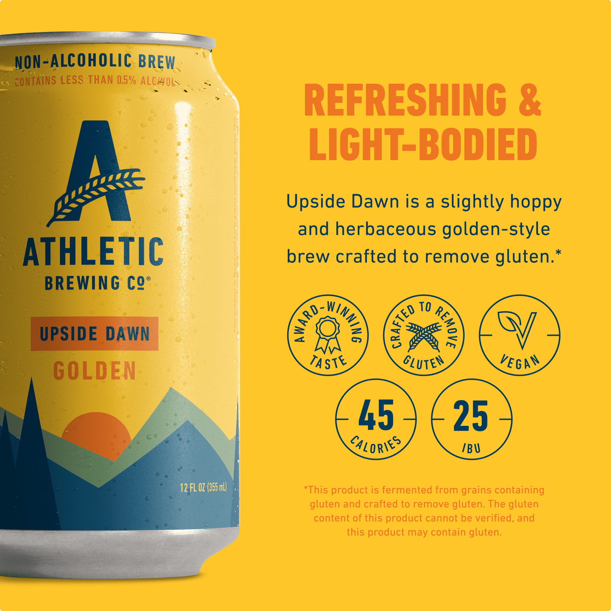 Athletic Brewing Company Upside Dawn Craft Golden, Craft Non-Alcoholic Beer, 12 fl oz Cans, 12 Pack, 0.5% ABV