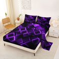 thumbnail image 2 of Castle Fairy Abstract Lit Cube Queen Sheets 4 Pieces,Minimalism Neon Square Queen Sheet Sets,Purple Black,1 Flat Sheet, 1 Fitted Sheet and 2 Pillowcases, 2 of 7