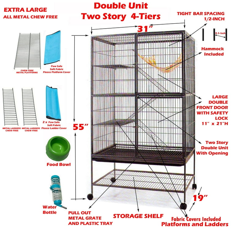 X Large 2 Story Small Animal Cage for Hamster Mouse Rat Ferret Chinchilla 1 2 inch Wire Walmart