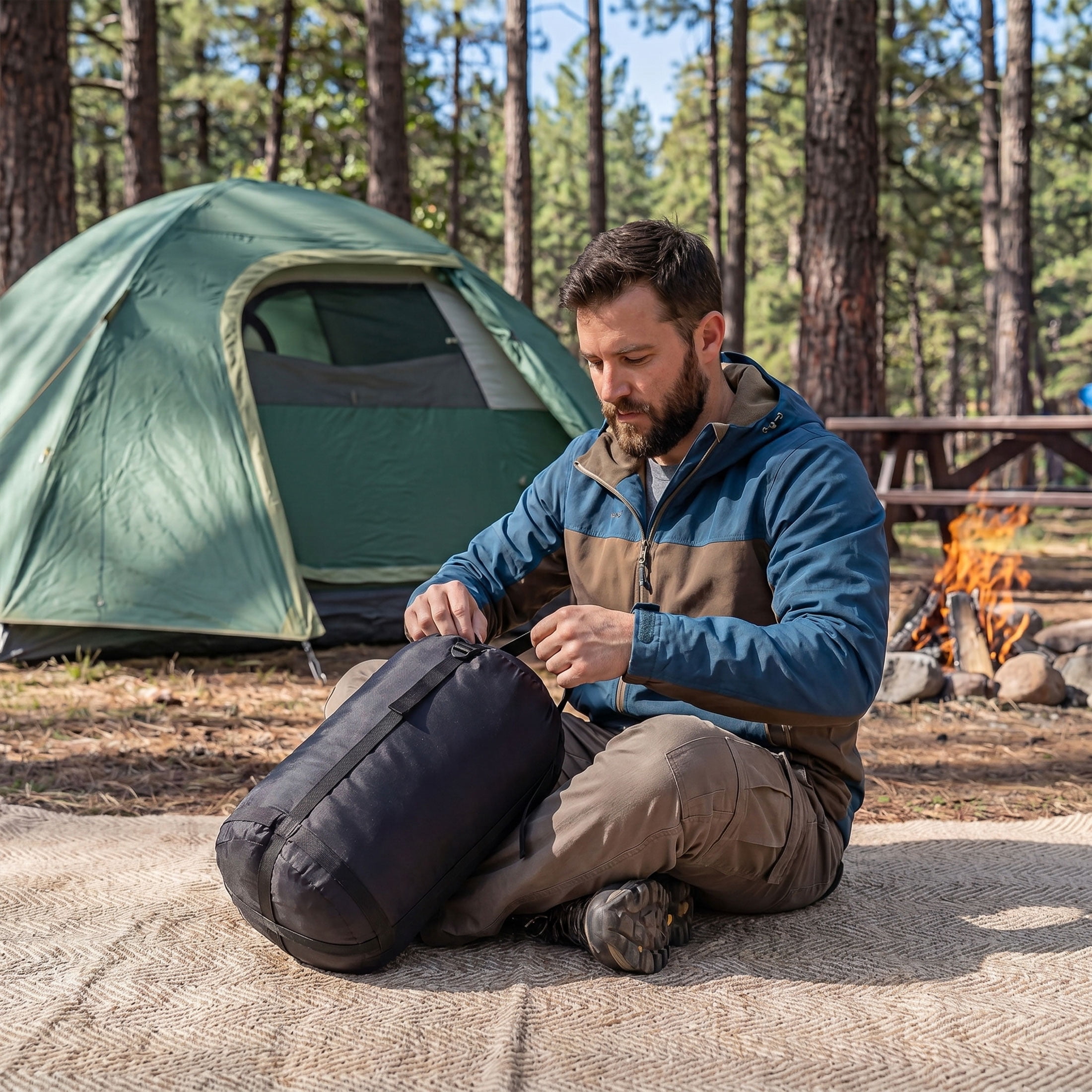 CONCETTA Lightweight Double Sleeping Bag for Adults in Cold & Warm Weaher, Waterproof & Machine Washable for Camping/Backpacking/Hiking, Military Green